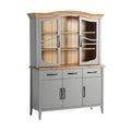 Modern Grey Cabinet with Wooden Top and Glass Doors