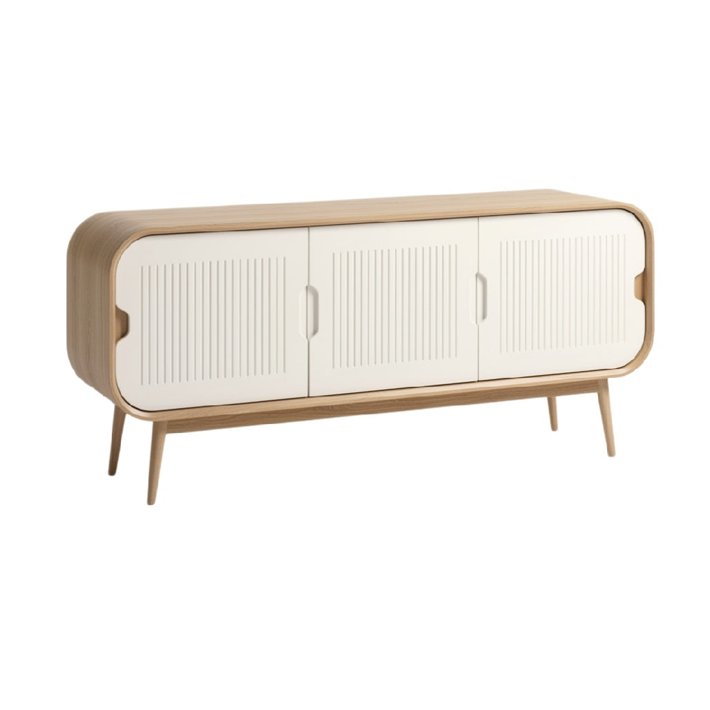 Modern Minimalist Wooden Sideboard with White Louvered Doors